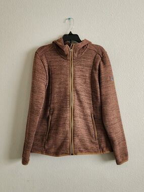 KÜHL Women’s Full Zip Hooded Jacket Toffee Marled Knit Zipper Flaw Size S